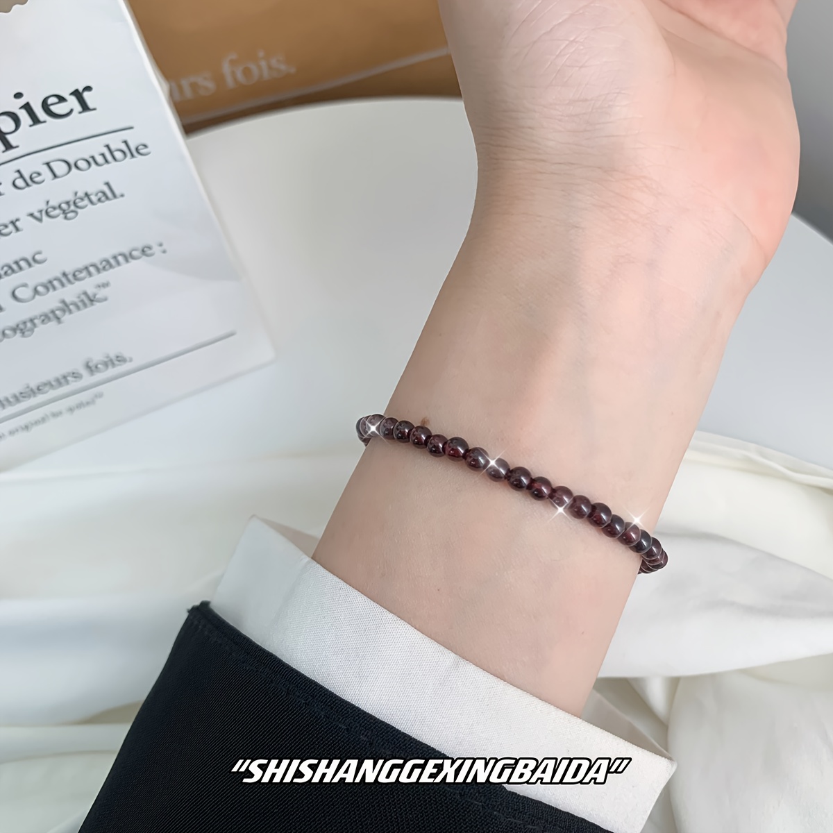 Sterling Silver Garnet Bead Bracelet - Adjustable Round Bracelet